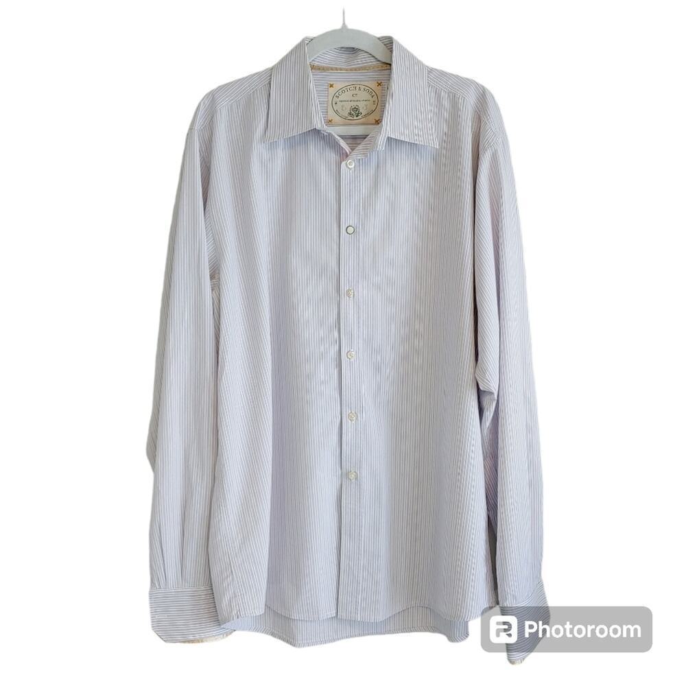 Scotch and Soda Men's Lavender White Striped Long Sleeve Shirt Sz XXL Office